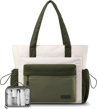 Tote Bag for Women, 15.6" Laptop Work Bag with Cup Holder | 15.6" Padded Laptop Compartment Lightweight Puffer Design Multiple Organized Pockets Work, Travel & Everyday Ready