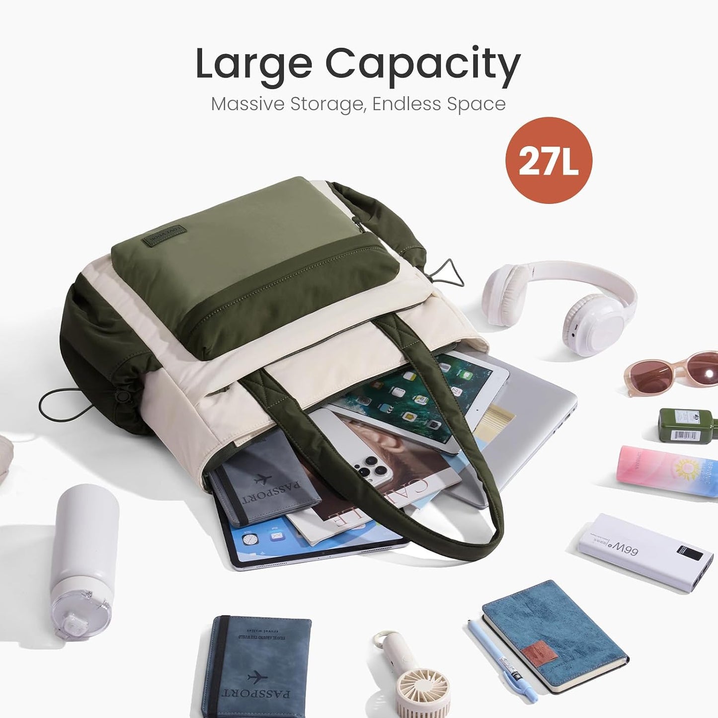 Tote Bag for Women, 15.6" Laptop Work Bag with Cup Holder | 15.6" Padded Laptop Compartment Lightweight Puffer Design Multiple Organized Pockets Work, Travel & Everyday Ready