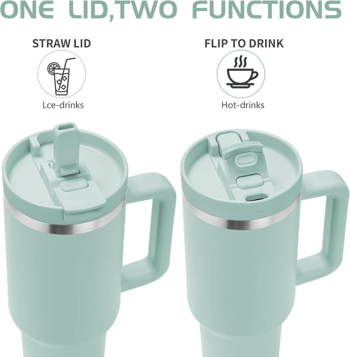 40oz Stainless Steel Insulated Tumbler with Flip Straw, 2-in-1 Lid, 100% Leakproof, Cup Holder Friendly, Handle, BPA-Free (light pink, 40, ounces)