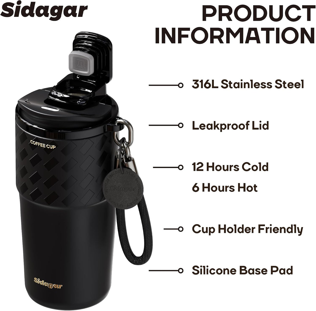 20 oz Insulated Coffee Tumbler, Stainless Steel Travel Coffee Mug with Flip Lid, Leak-Resistant Reusable Coffee Cup for Men, Office, Home & Commute, BPA-Free, White