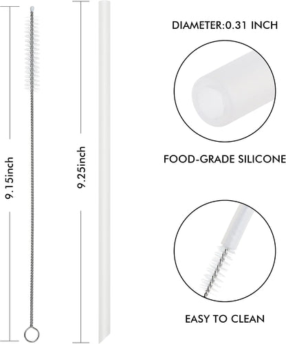 Reusable Clear Silicone Drinking Straws, 8 Pcs, 9.25 Inch Long