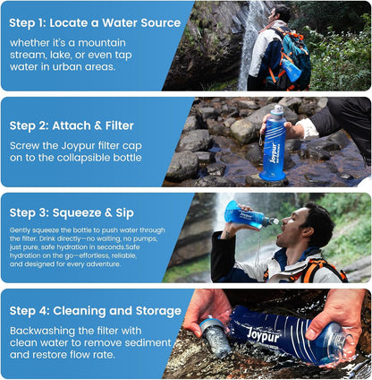 Collapsible Water Filter Bottle with 0.01 Micron Filtration