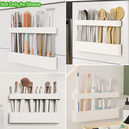 Straw Holder for Cabinet Door, Silicone Straw Organizer for Cabinet Door, Kitchen Cabinet Organizer Reusable Straws Dispenser for Home Kitchen Accessories (White)