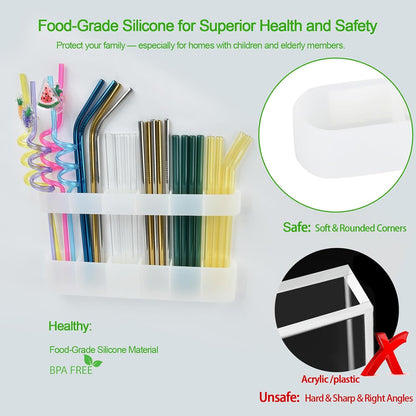 Straw Holder for Cabinet Door, Silicone Straw Organizer for Cabinet Door, Kitchen Cabinet Organizer Reusable Straws Dispenser for Home Kitchen Accessories (White)