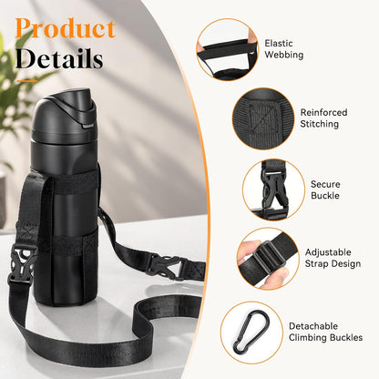 Water Bottle Holder With Strap, 2 Pack, 20-40 oz, Black+Black - Colors A