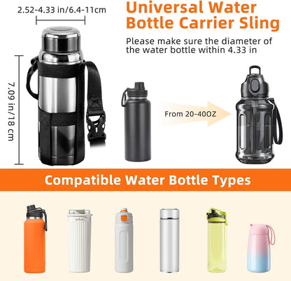 Water Bottle Holder With Strap, 2 Pack, 20-40 oz, Black+Black - Colors A