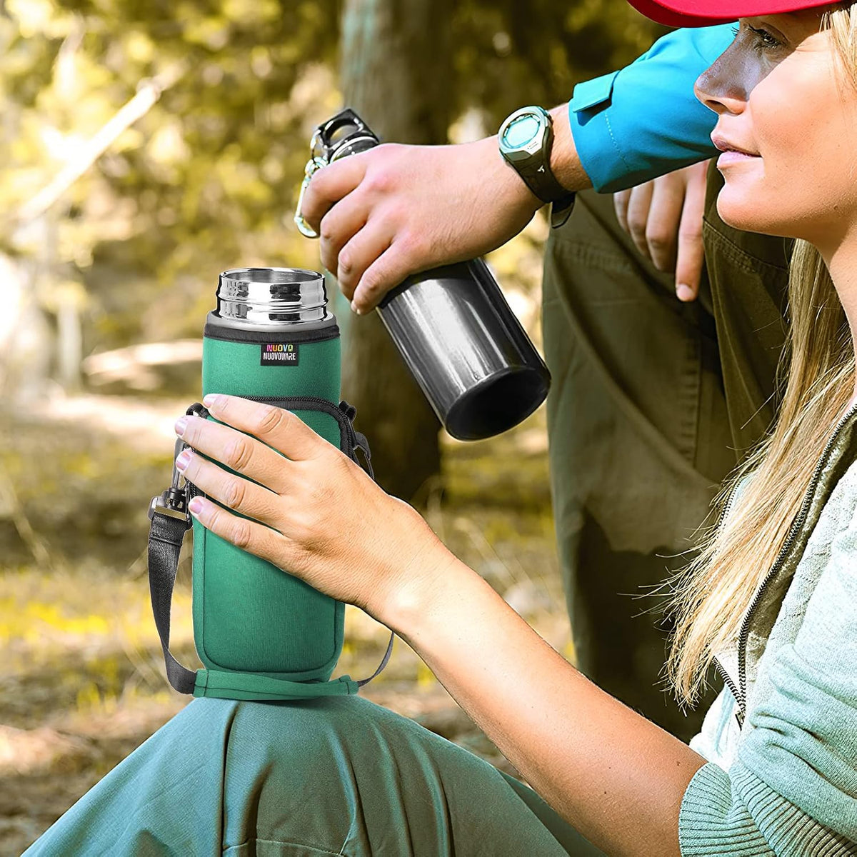 Water Bottle Holder With Strap, 2 Pack, 20-40 oz, Black+Black - Colors A