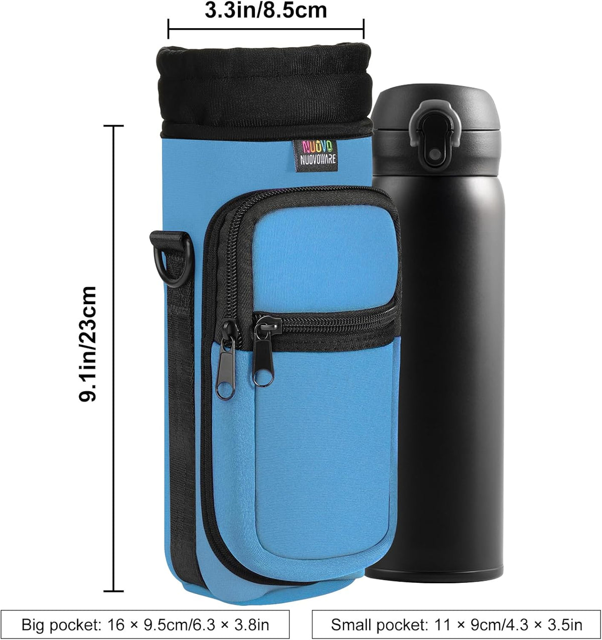 Water Bottle Holder With Strap, 2 Pack, 20-40 oz, Black+Black - Colors A