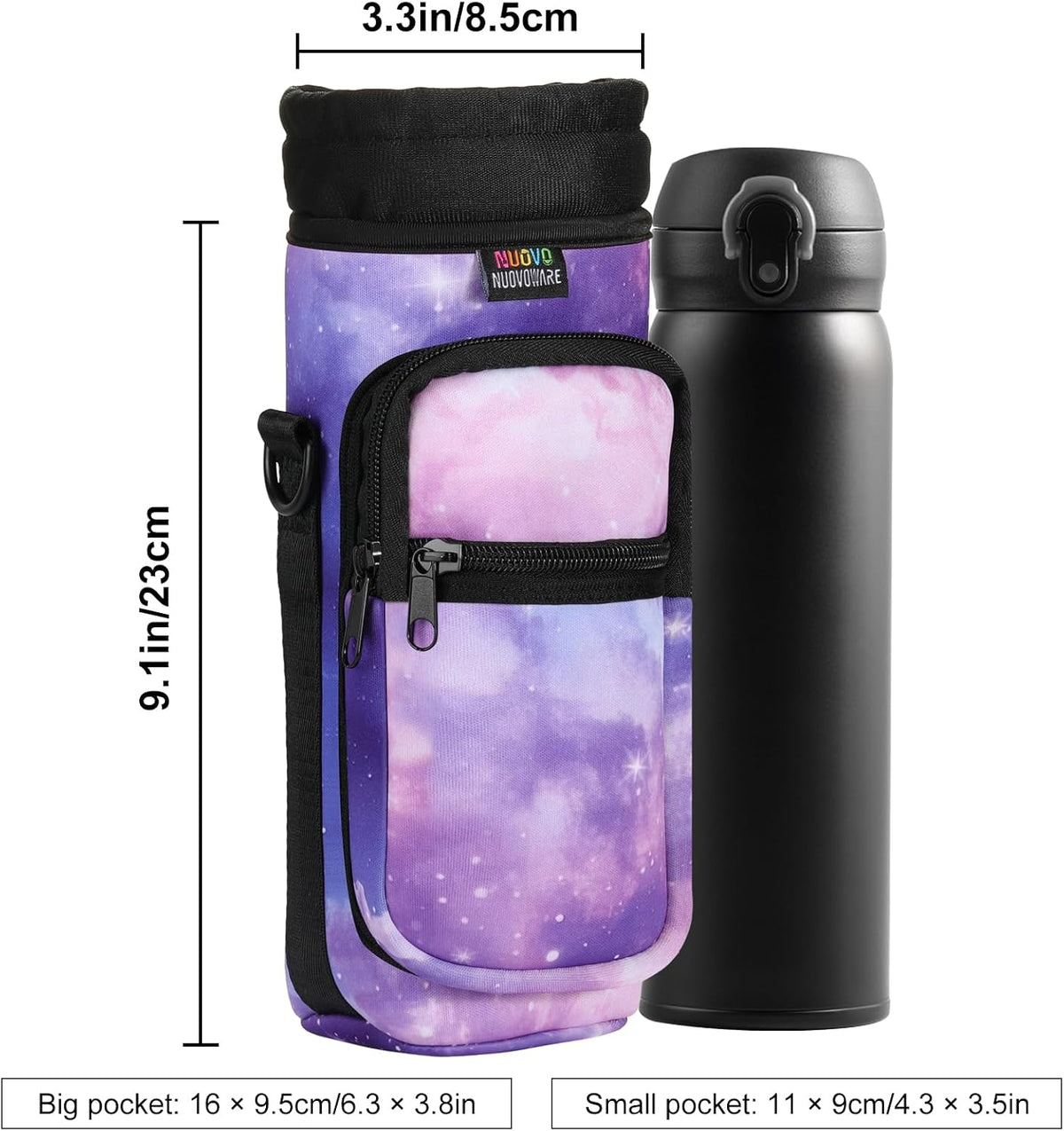 Water Bottle Holder With Strap, 2 Pack, 20-40 oz, Black+Black - Colors A