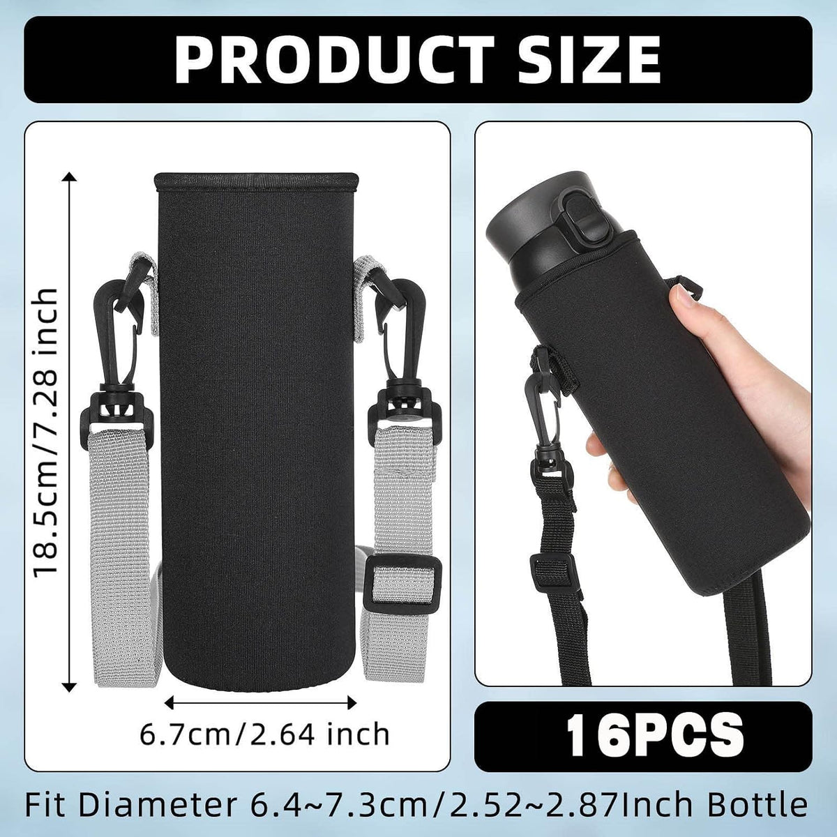 16 Pcs Neoprene Water Bottle Sleeve with Strap Holder