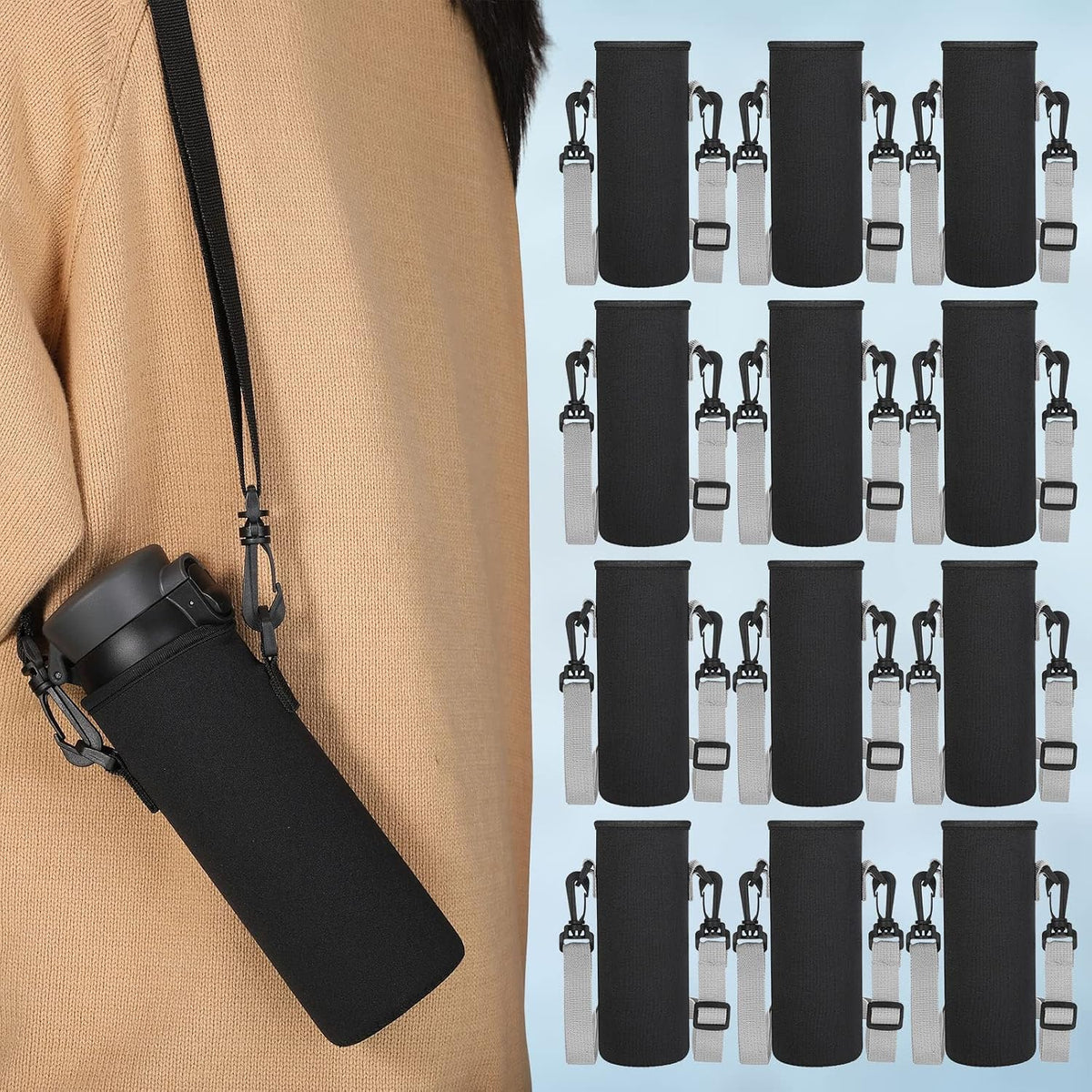 16 Pcs Neoprene Water Bottle Sleeve with Strap Holder
