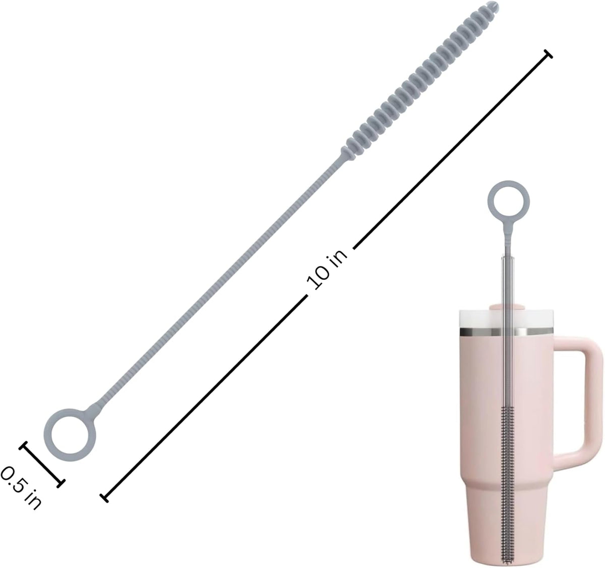 Silicone Bottle Brush & Silicone Straw Cleaner Set – 12.5” Long Handle, Flexible, Odor-Resistant, Dishwasher Safe – for Water Bottles, Baby Bottles, Tumblers & Straws (Grey)