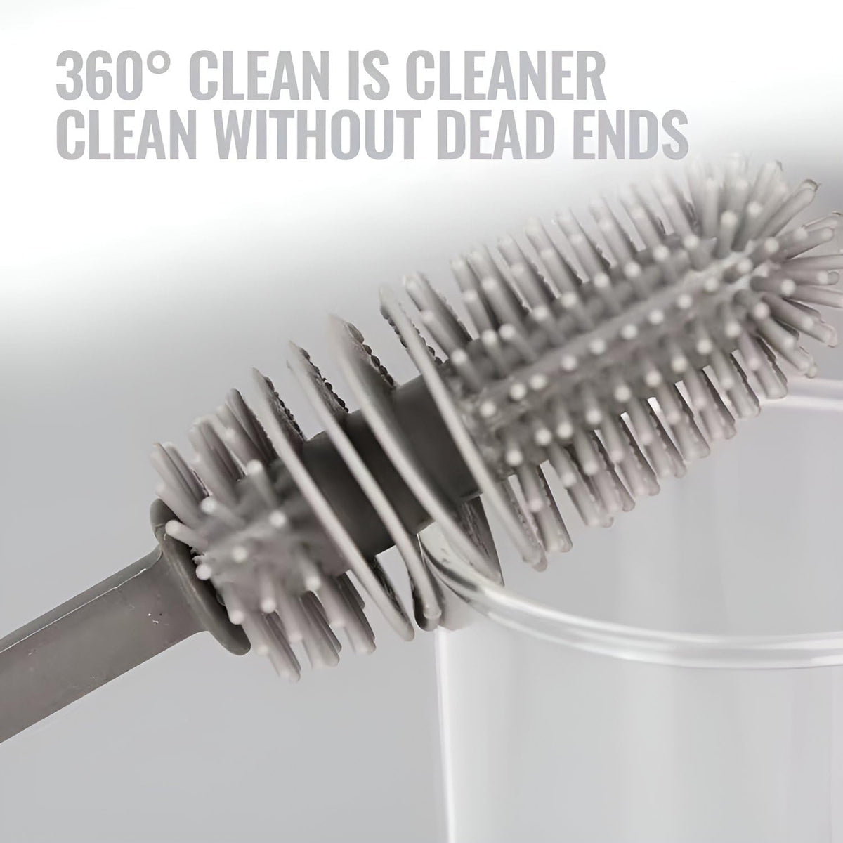 Silicone Bottle Brush & Silicone Straw Cleaner Set – 12.5” Long Handle, Flexible, Odor-Resistant, Dishwasher Safe – for Water Bottles, Baby Bottles, Tumblers & Straws (Grey)