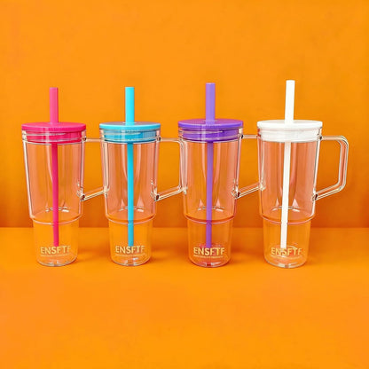 40oz Tumbler Handle&Straw Leakproof Travel Mug Cup Holder Friendly (red) | Large 40oz clear tumbler with handle & straw, tapered base fits cup holders. Durable BPA-free material, great for iced drinks