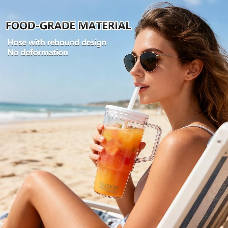40oz Tumbler Handle&Straw Leakproof Travel Mug Cup Holder Friendly (red) | Large 40oz clear tumbler with handle & straw, tapered base fits cup holders. Durable BPA-free material, great for iced drinks