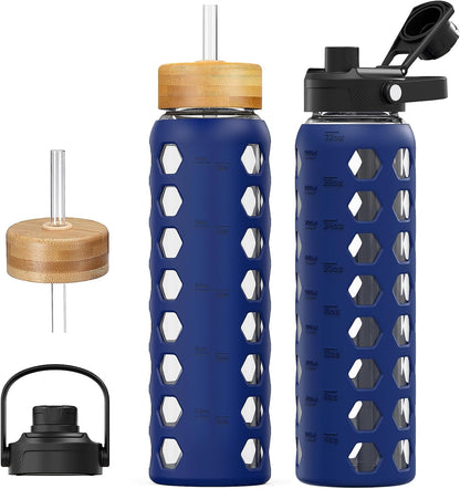 Glass Water Bottle, 32oz, Olive