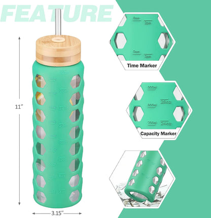 Glass Water Bottle, 32oz, Olive