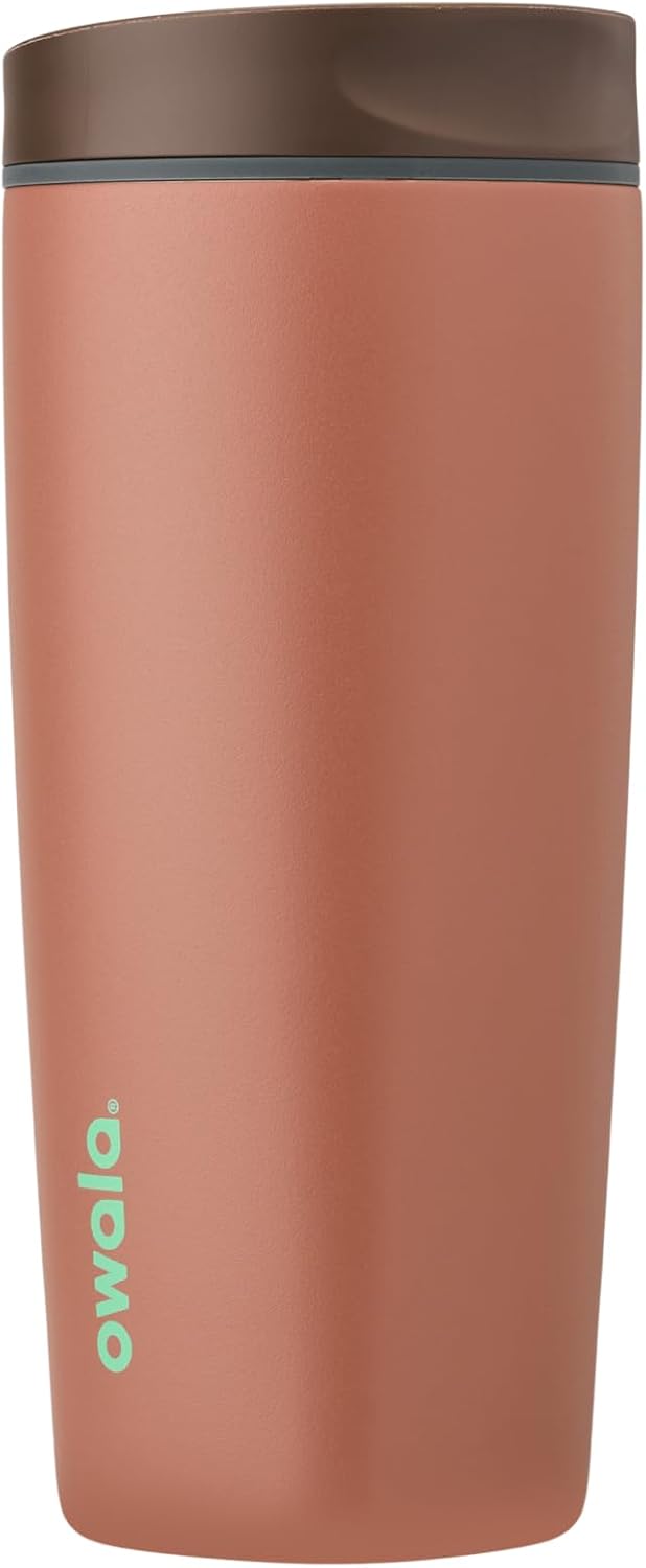 SmoothSip Slider Insulated Stainless Steel Coffee Tumbler, Reusable Iced Coffee Cup, Hot Coffee Travel Mug, BPA Free 20 oz, Grey/Blue (High Dive)