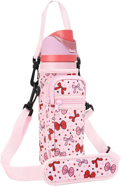 Neoprene Water Bottle Holder Bag with Cell Phone Pocket Compatible with Owala FreeSip 24 oz，Water Bottle Carrying Bag ，with Adjustable Shoulder Strap,for 24oz Stainless Steel Water Bottle