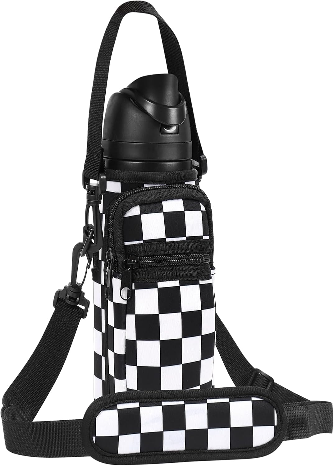 Neoprene Water Bottle Holder Bag with Cell Phone Pocket Compatible with Owala FreeSip 24 oz，Water Bottle Carrying Bag ，with Adjustable Shoulder Strap,for 24oz Stainless Steel Water Bottle