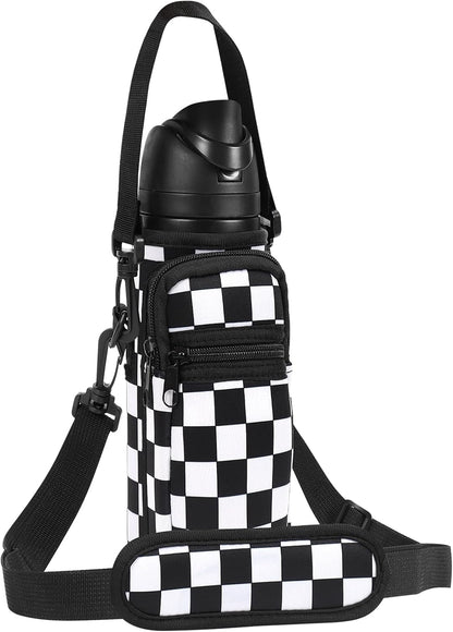 Neoprene Water Bottle Holder Bag with Cell Phone Pocket Compatible with Owala FreeSip 24 oz，Water Bottle Carrying Bag ，with Adjustable Shoulder Strap,for 24oz Stainless Steel Water Bottle