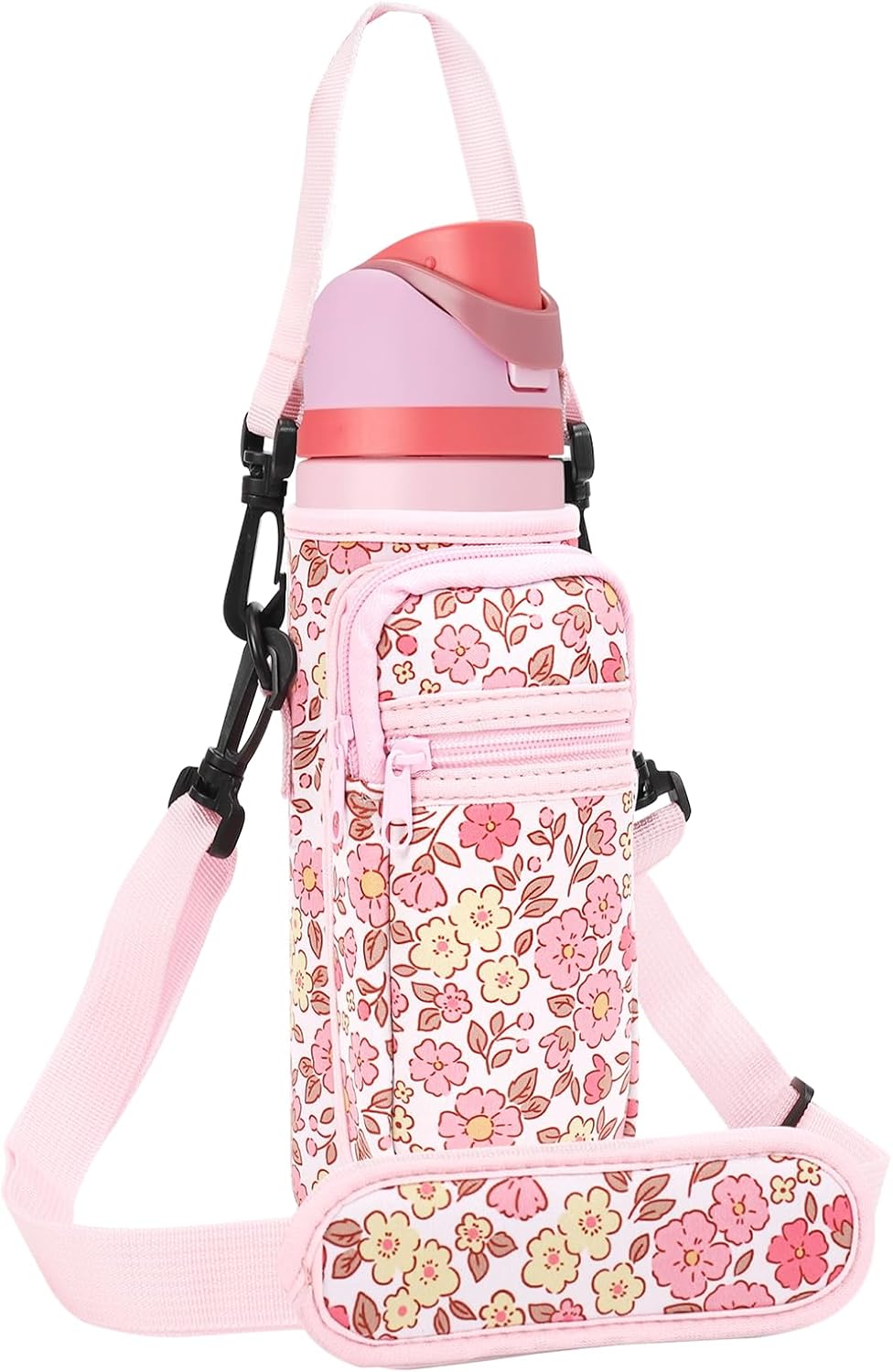 Neoprene Water Bottle Holder Bag with Cell Phone Pocket Compatible with Owala FreeSip 24 oz，Water Bottle Carrying Bag ，with Adjustable Shoulder Strap,for 24oz Stainless Steel Water Bottle