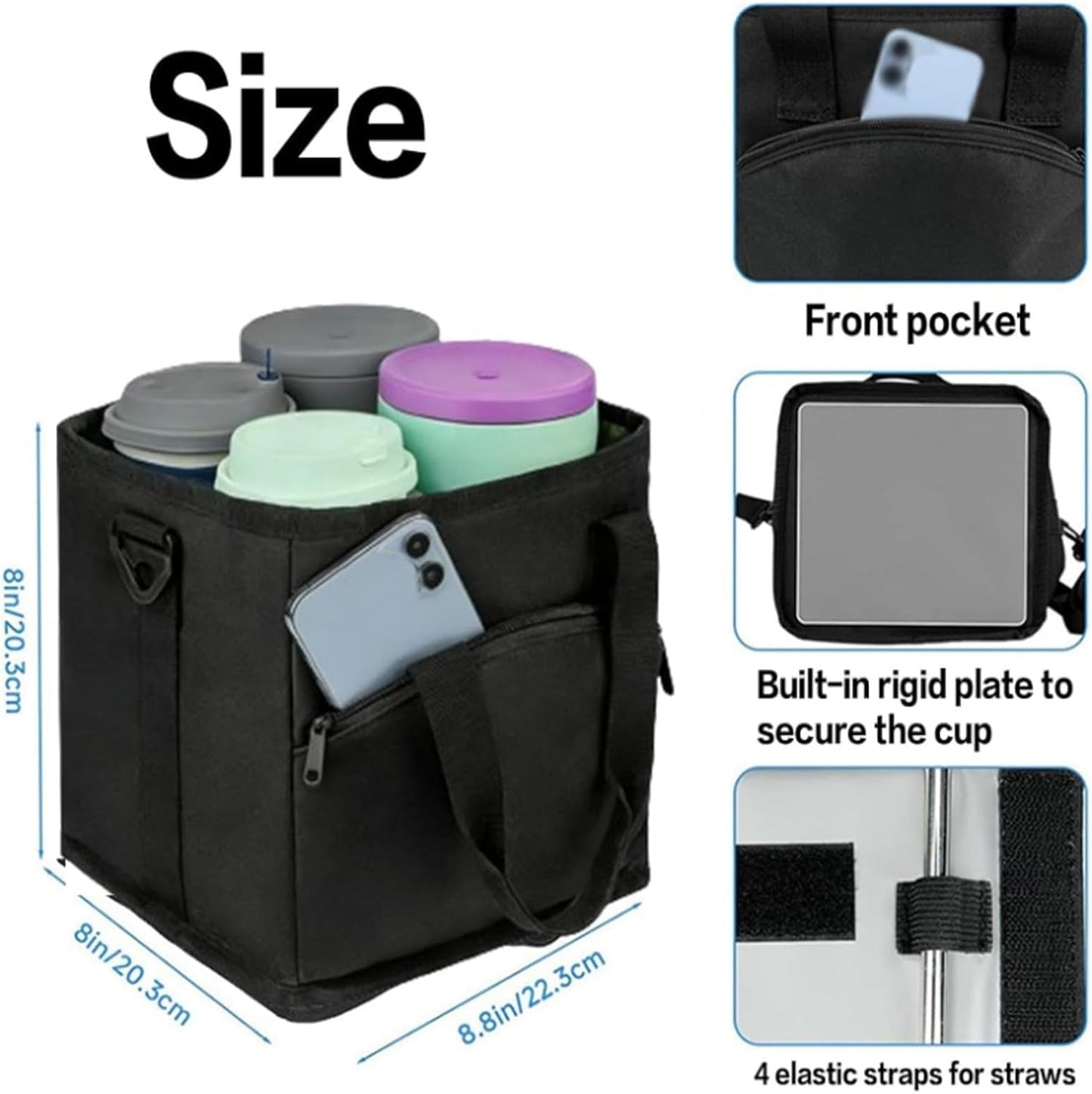 Family Size 4-Compartment Drink Carrier Bag - Insulated No-Spill Tumbler Caddy with Adjustable Strap for Coffee Cups & Outings Outdoor Recreation (Pink)