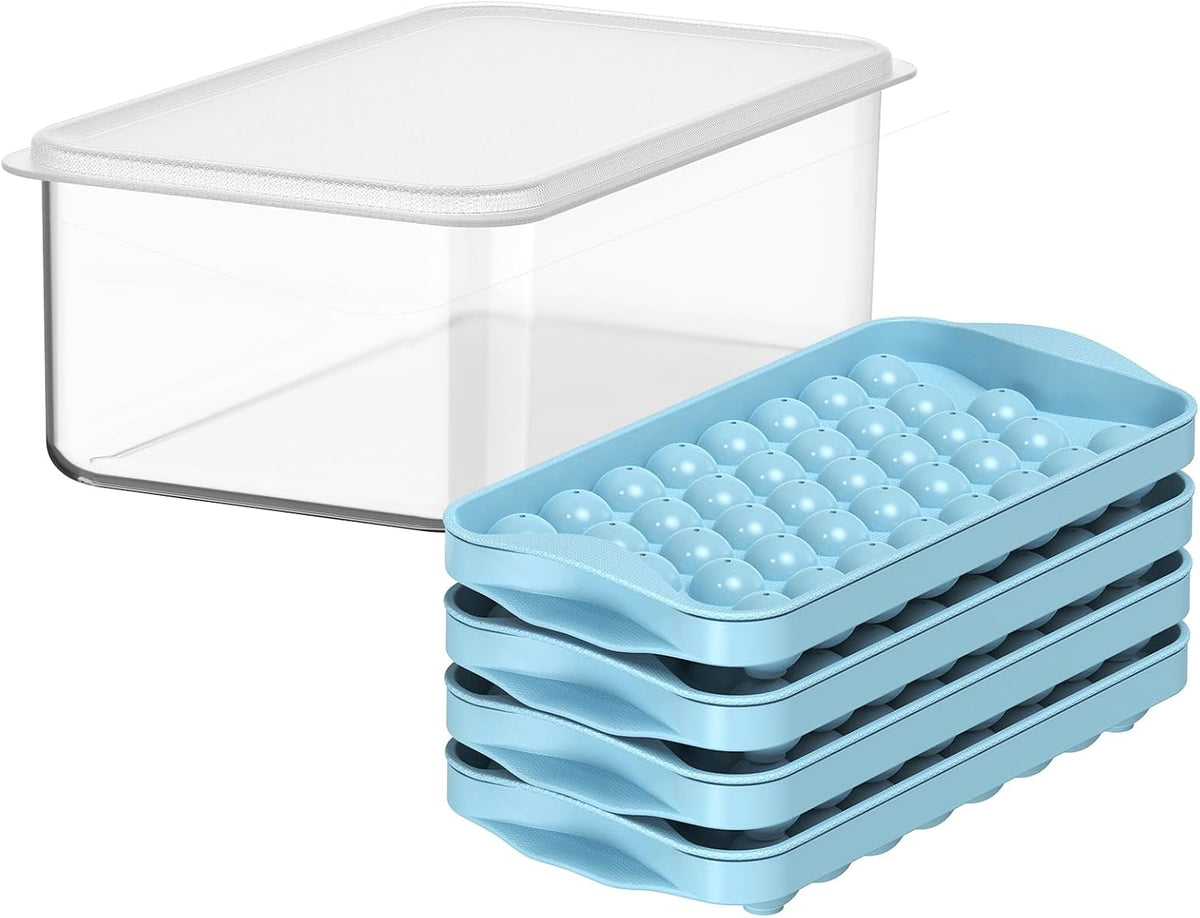 Mini Ice Cube Trays with Lid & Storage Bin, 4 Pack Easy-Release 0.8in Small Ice Ball Molds, BPA Free Food Grade Stackable Ice Maker for Freezer, Whiskey, Iced Coffee, Cocktails