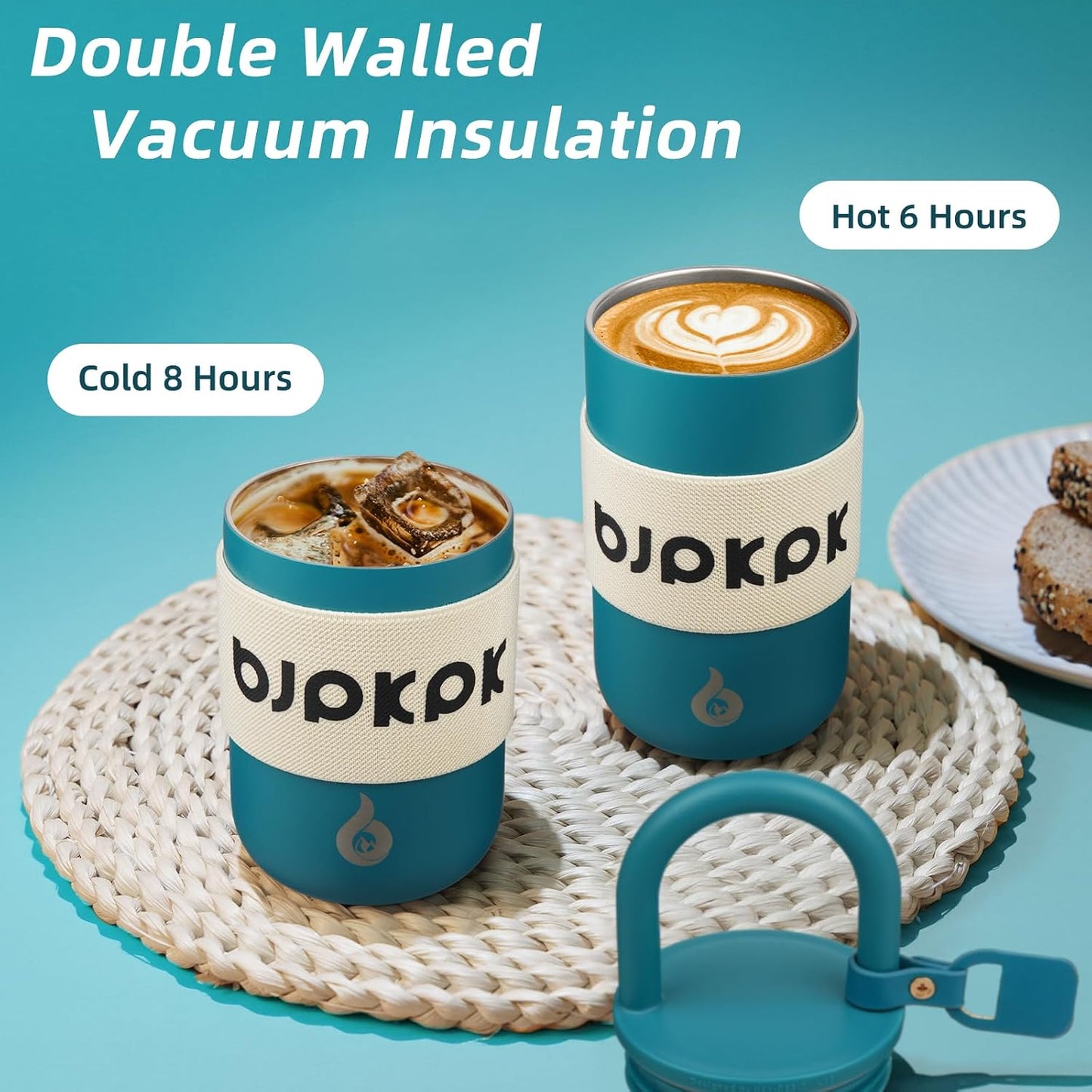 13oz Insulated Tumbler with Handle & Lid, Stainless Steel Coffee Mug | Double Wall Vacuum, Leak Proof, Lightweight, Scratch Resistant, Keeps Cold 8h/Hot 6h, Travel, Road Trip, Outdoor, Beige