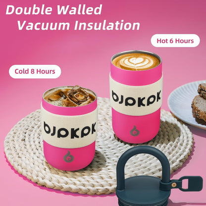 13oz Insulated Tumbler with Handle & Lid, Stainless Steel Coffee Mug | Double Wall Vacuum, Leak Proof, Lightweight, Scratch Resistant, Keeps Cold 8h/Hot 6h, Travel, Road Trip, Outdoor, Beige
