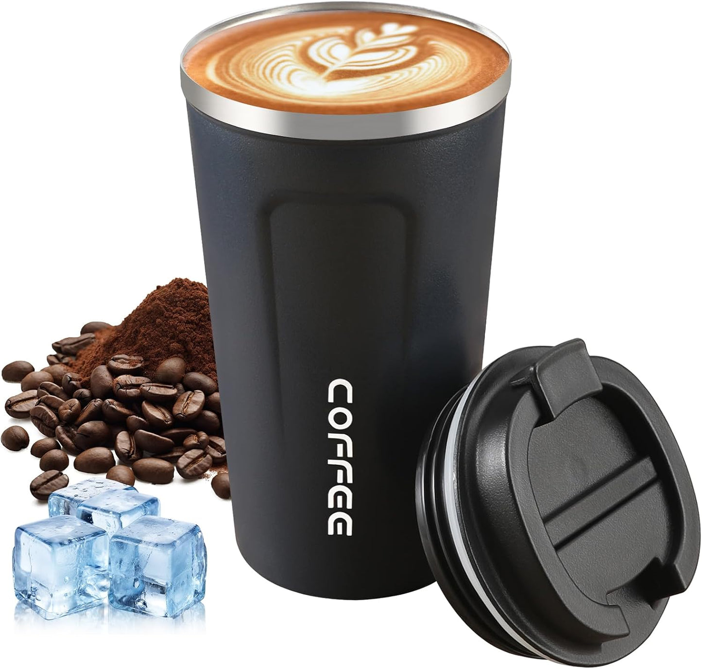 17oz Coffee Mug, Leak Proof Coffee Travel Mug with Lid, Car Coffee Mug, Stainless Steel Mug Keeps Cold and Hot, Suitable for Travel and Office - Black
