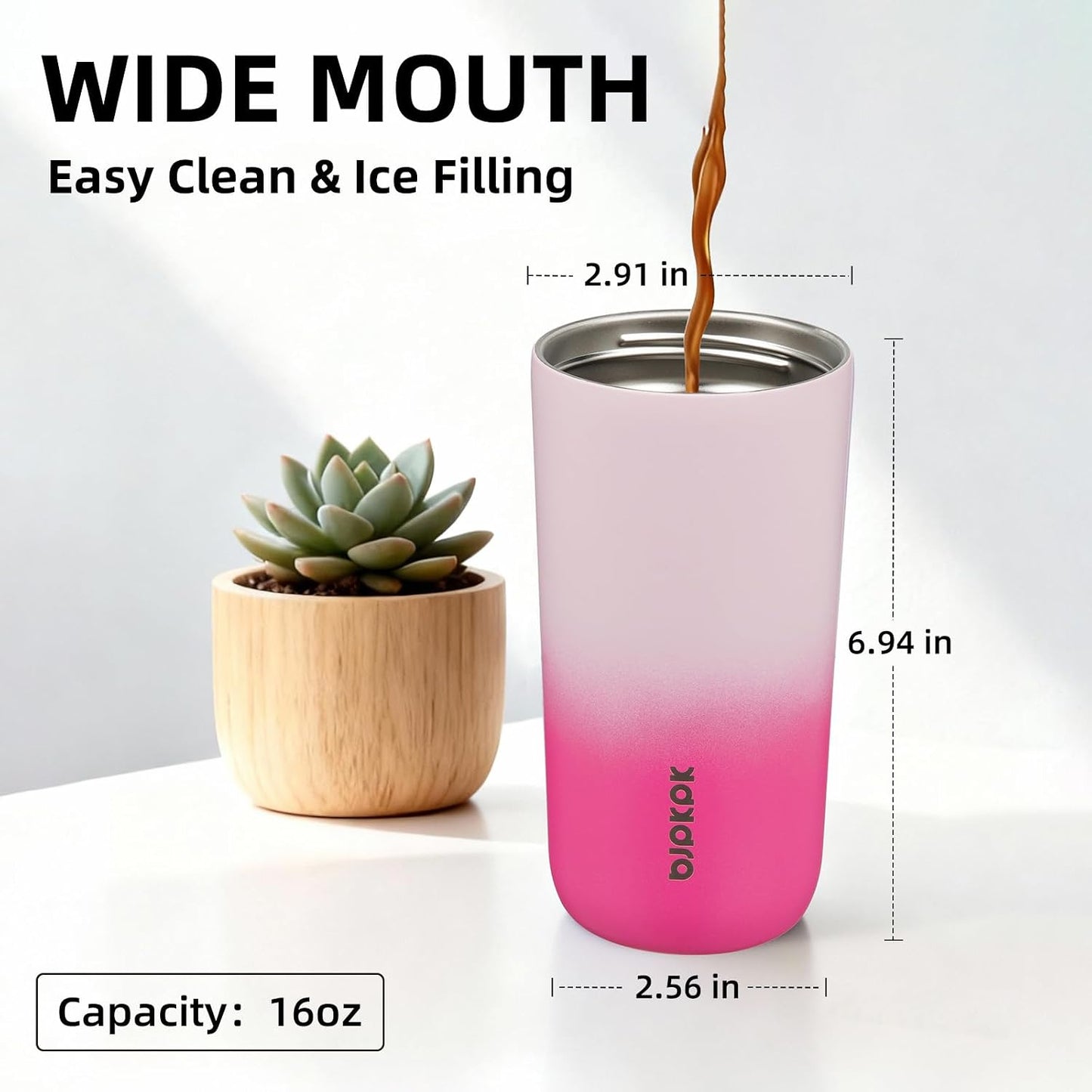 16oz Insulated Travel Coffee Mug, Stainless Steel Tumbler | Thermal Cup, Keeps Hot/Cold, Leakproof, Double Wall Vacuum, Dishwasher Safe, Wide Mouth, Office & Outdoor, Bamboo Grove