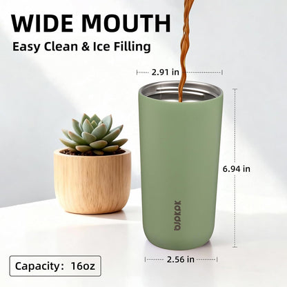 16oz Insulated Travel Coffee Mug, Stainless Steel Tumbler | Thermal Cup, Keeps Hot/Cold, Leakproof, Double Wall Vacuum, Dishwasher Safe, Wide Mouth, Office & Outdoor, Bamboo Grove