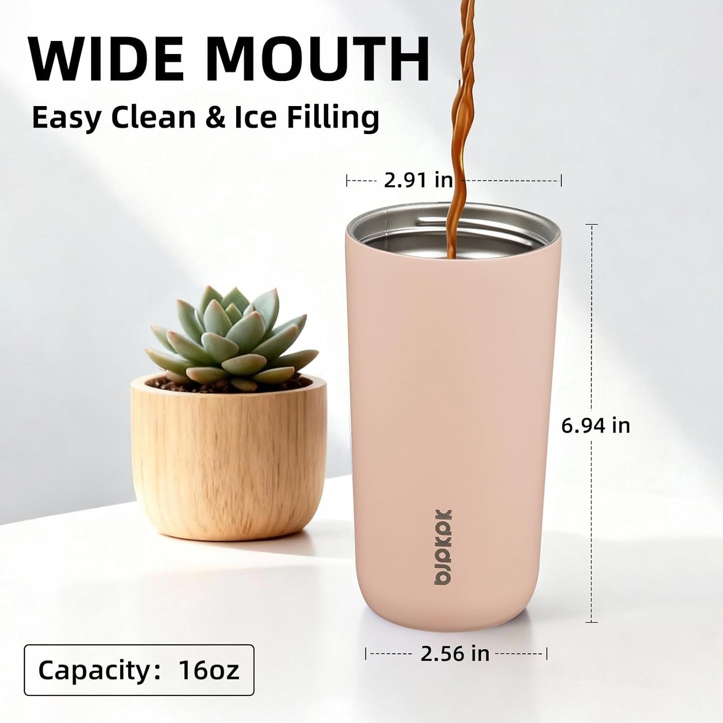 16oz Insulated Travel Coffee Mug, Stainless Steel Tumbler | Thermal Cup, Keeps Hot/Cold, Leakproof, Double Wall Vacuum, Dishwasher Safe, Wide Mouth, Office & Outdoor, Bamboo Grove