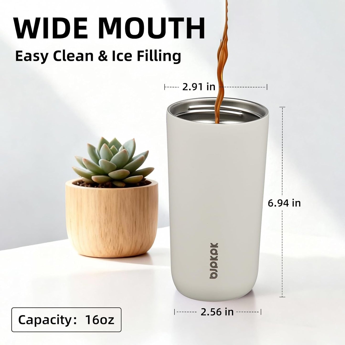 16oz Insulated Travel Coffee Mug, Stainless Steel Tumbler | Thermal Cup, Keeps Hot/Cold, Leakproof, Double Wall Vacuum, Dishwasher Safe, Wide Mouth, Office & Outdoor, Bamboo Grove