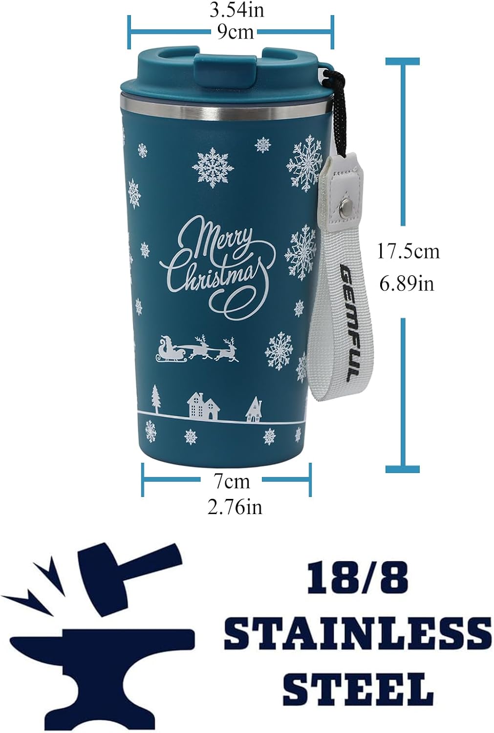 GEMFUL 17oz Insulated Coffee Travel Mug, Stainless Steel Leak-Proof Tumbler | Double-wall Vacuum Insulation,510ml, Secure Screw Lid, fits Car Cup Holders, BPA-Free, Hot/cold for Commute/Office/Outdoor