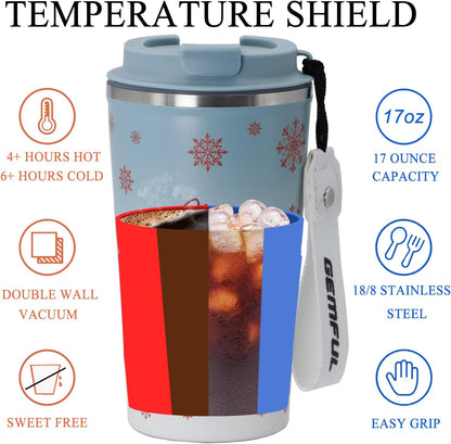 GEMFUL 17oz Insulated Coffee Travel Mug, Stainless Steel Leak-Proof Tumbler | Double-wall Vacuum Insulation,510ml, Secure Screw Lid, fits Car Cup Holders, BPA-Free, Hot/cold for Commute/Office/Outdoor