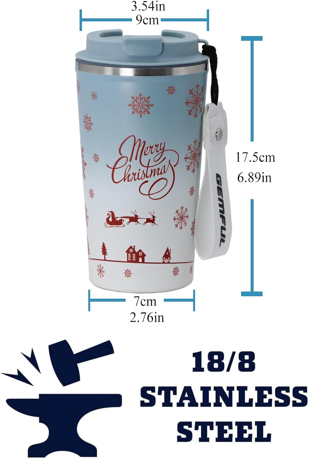 GEMFUL 17oz Insulated Coffee Travel Mug, Stainless Steel Leak-Proof Tumbler | Double-wall Vacuum Insulation,510ml, Secure Screw Lid, fits Car Cup Holders, BPA-Free, Hot/cold for Commute/Office/Outdoor