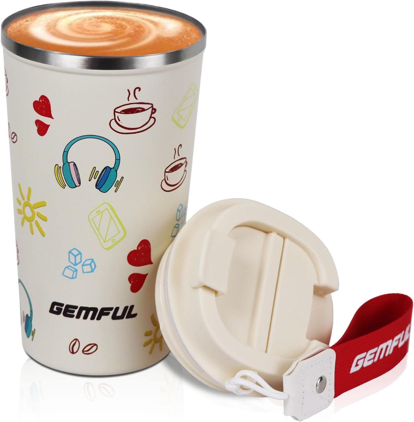 GEMFUL 17oz Insulated Coffee Travel Mug, Stainless Steel Leak-Proof Tumbler | Double-wall Vacuum Insulation,510ml, Secure Screw Lid, fits Car Cup Holders, BPA-Free, Hot/cold for Commute/Office/Outdoor