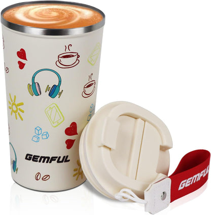 GEMFUL 17oz Insulated Coffee Travel Mug, Stainless Steel Leak-Proof Tumbler | Double-wall Vacuum Insulation,510ml, Secure Screw Lid, fits Car Cup Holders, BPA-Free, Hot/cold for Commute/Office/Outdoor