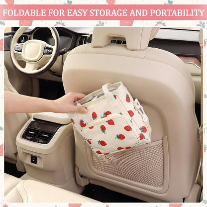 4 Compartments Drink Carrier Bag with Strap,Strawberry,Beige | Insulated Water Bottle Holder, Portable Tumbler Carrier Caddy, Car Commute to Work Coffee Drinking Takeout for Teacher