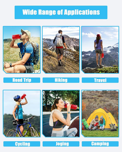 4 Pack Collapsible Water Bottle with Carabiner, 23oz Foldable Reusable BPA-Free Water Bottles with Leakproof Lid for Traveling Hiking Camping Biking