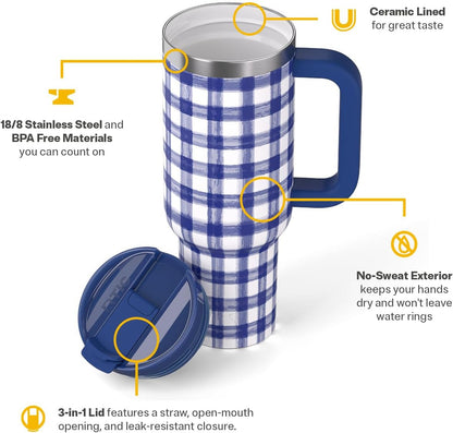 30 oz Road Trip Tumbler Double-Walled Insulated Stainless Steel Portable Travel Coffee Mug Cup with Lid, Handle and Straw, Midnight Dust Metallic - Colors B