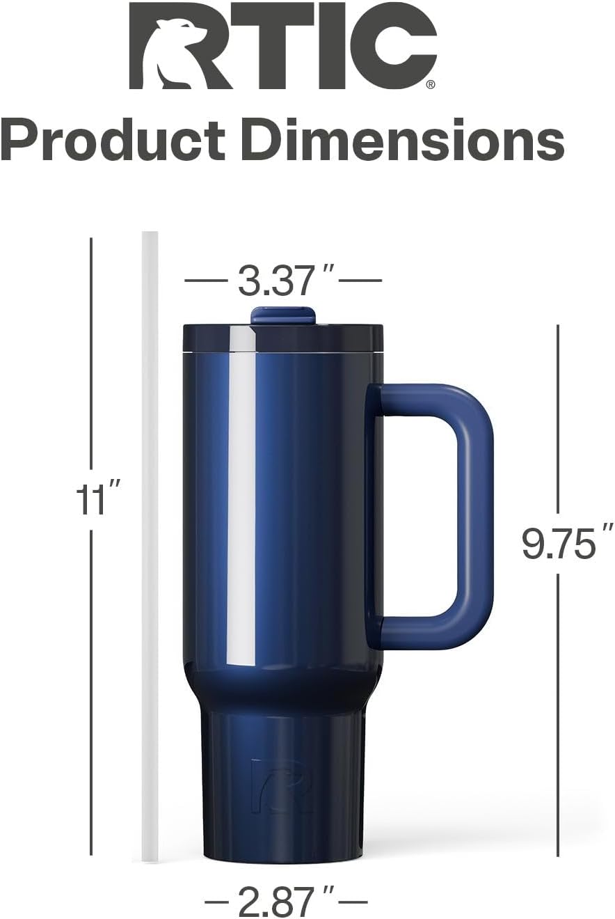 30 oz Road Trip Tumbler Double-Walled Insulated Stainless Steel Portable Travel Coffee Mug Cup with Lid, Handle and Straw, Midnight Dust Metallic - Colors B
