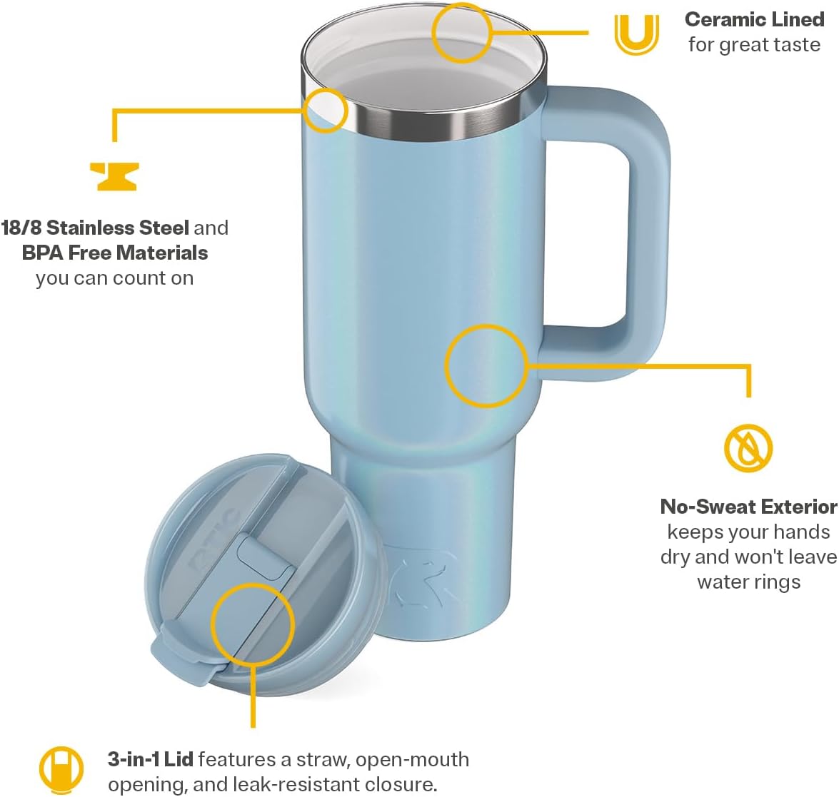 30 oz Road Trip Tumbler Double-Walled Insulated Stainless Steel Portable Travel Coffee Mug Cup with Lid, Handle and Straw, Midnight Dust Metallic - Colors B