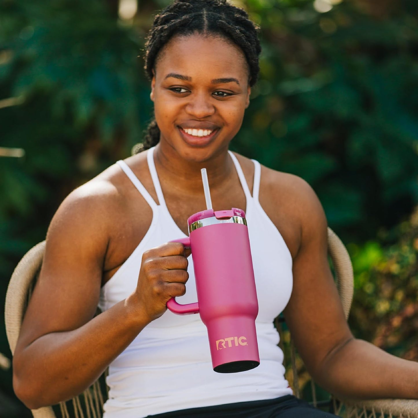 30 oz Road Trip Tumbler Double-Walled Insulated Stainless Steel Portable Travel Coffee Mug Cup with Lid, Handle and Straw, Midnight Dust Metallic - Colors B