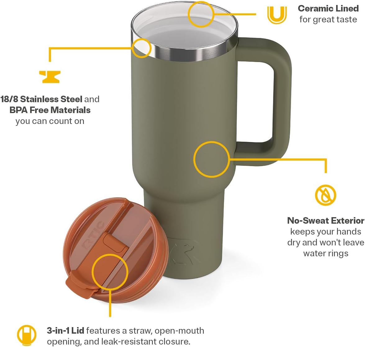30 oz Road Trip Tumbler Double-Walled Insulated Stainless Steel Portable Travel Coffee Mug Cup with Lid, Handle and Straw, Midnight Dust Metallic - Colors B