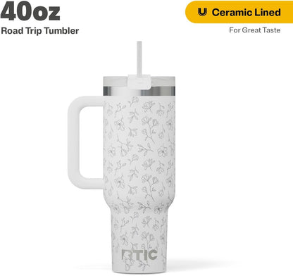 30 oz Road Trip Tumbler Double-Walled Insulated Stainless Steel Portable Travel Coffee Mug Cup with Lid, Handle and Straw, Midnight Dust Metallic - Colors B