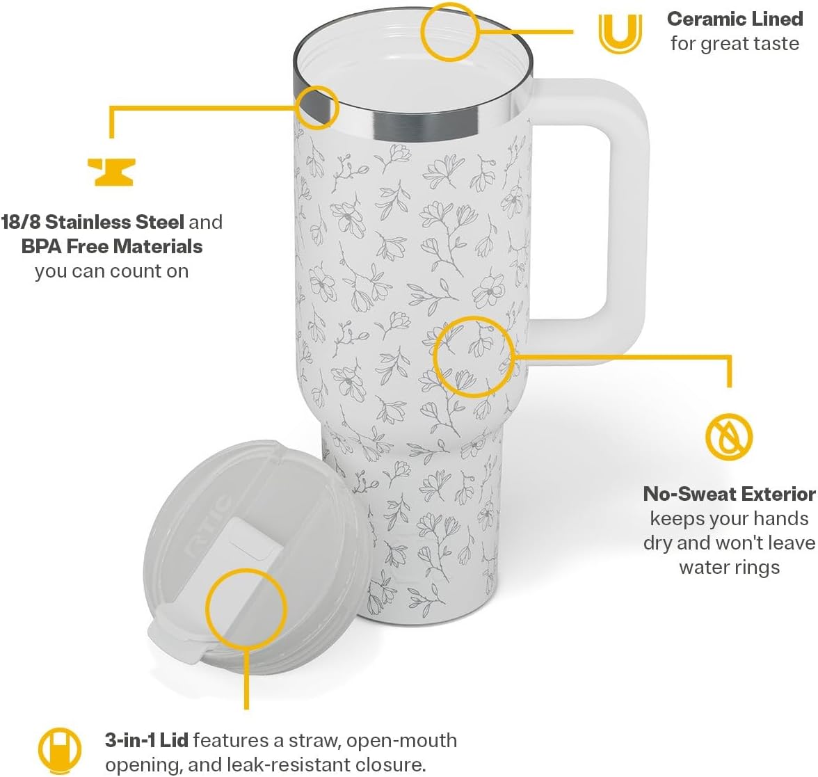 30 oz Road Trip Tumbler Double-Walled Insulated Stainless Steel Portable Travel Coffee Mug Cup with Lid, Handle and Straw, Midnight Dust Metallic - Colors B