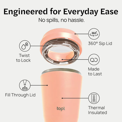 To Go Coffee Cup – Insulated Travel Coffee Mug with 360° Leak‑Safe Lid, Stainless Steel Coffee Tumbler for Hot/Cold, Spill‑Resistant, BPA‑Free - Peach, 16 oz